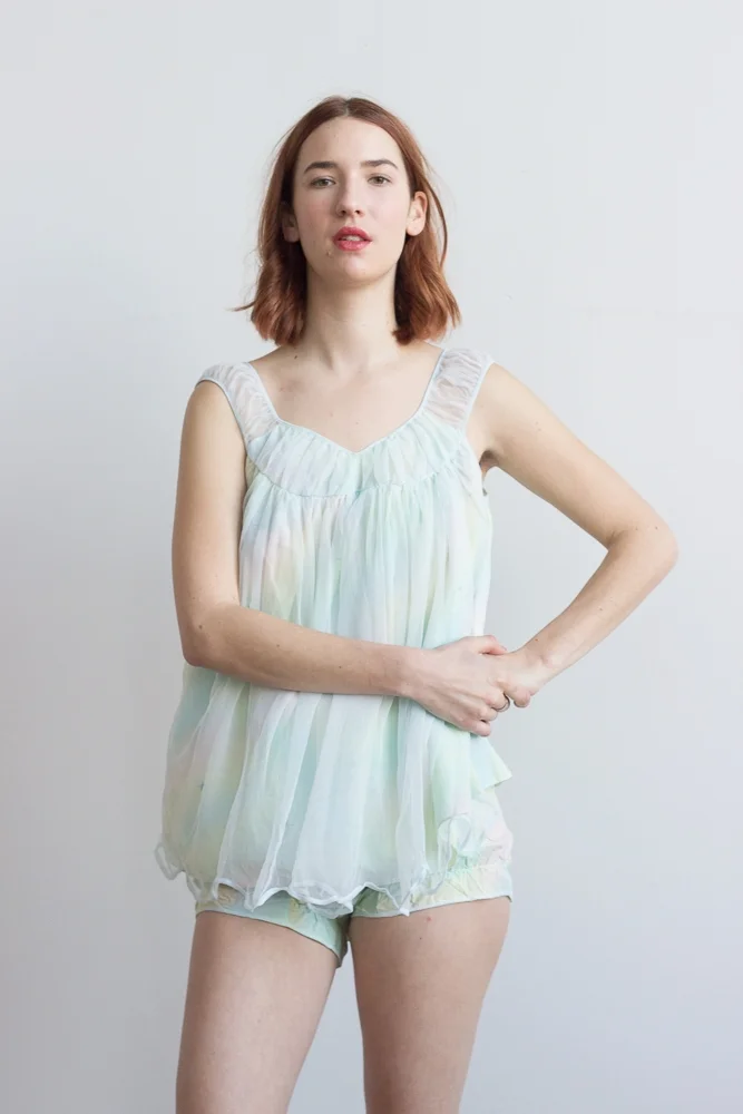 1960s Cotton and Mesh Baby Doll Lingerie Set Wayward Collection